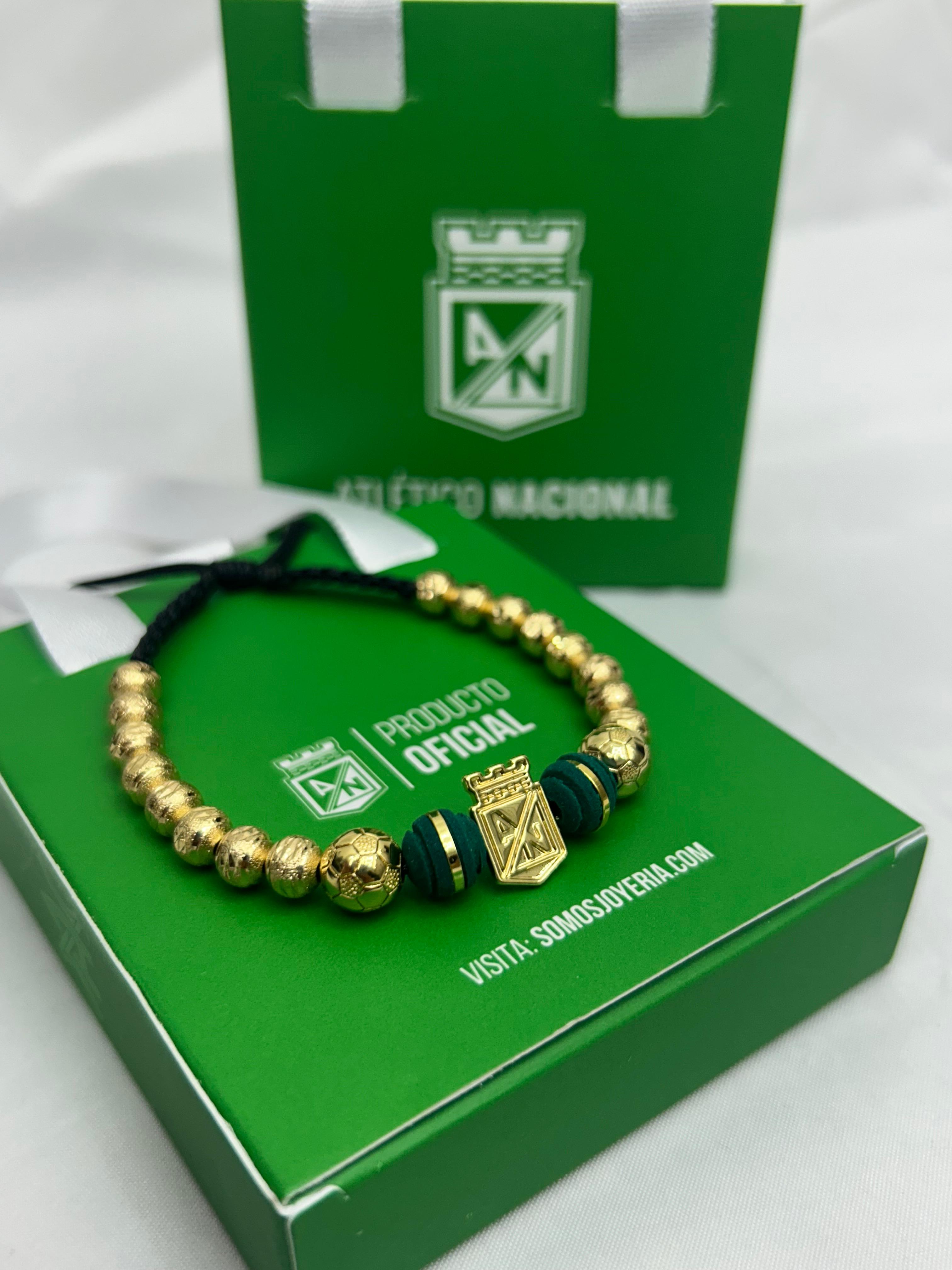 Pulsera Atletico Nacional Diamantada 6MM, H Balon futbol